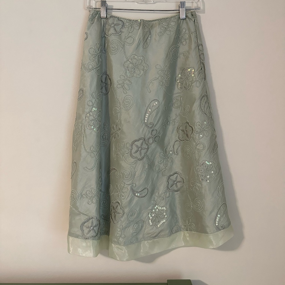 MSK Light Green Floral A-Line Skirt